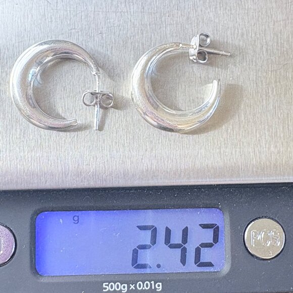 VTG Sterling Silver 925 Crescent Tapered Hoop Earrings Size 0.75" Length - Picture 5 of 8